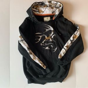 Men's Legendary Whitetails Hoodie Size SM   Black with camouflage